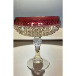 Indiana Glass Ruby Red Diamond Pt Compote Chalice Gothic Pedestal Witchy Alter
